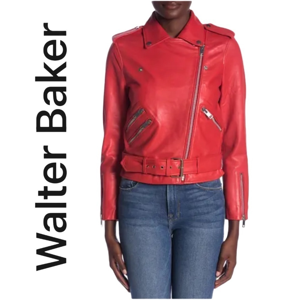Walter Baker Allison Leather Moto Red Jacket